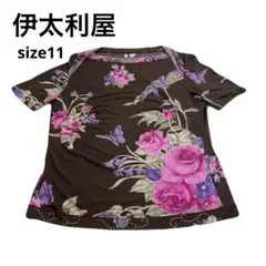 美品　伊太利屋　総柄　花柄 カットソー ブラウン系 半袖　春夏コーデのサムネイル