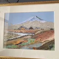 富士山と寺院の手刺繍風景画 富士山と寺院の手刺繍風景画 - メルカリ