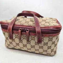 美品 GUCCI バニティ ハンドバッグ GG キャンバス レザー