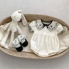 【新品】80cm 半袖 刺繍 ロンパース 女の子 ベビー服 子供服