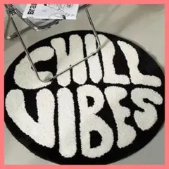 【新品】丸型 円形 ラグ ラグマット 英語　白黒 ブラック　ラウンド　おしゃれ