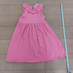 H&M140襟フリフリピンクノースリーブワンピース