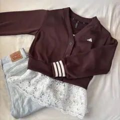 新品 タグ付き アディダス 三本線（スリーストライプス）カーディガン ブラウン