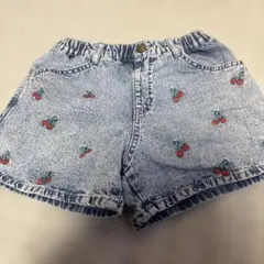 デニムショートパンツ チェリー刺繍 130