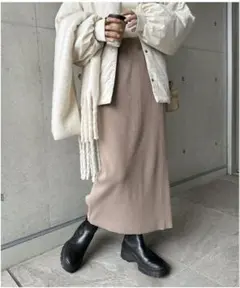 and me セルフカットリブ タイトスカート M ライトブラウン