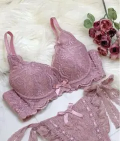 エメフィール　脇高ブラ　リボン紐Tバックショーツ　セット　D75 ピンク