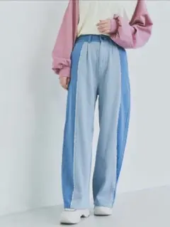 【Boka nii】 バイカラー デニム パンツ ワイド ブルー かす 未開封のサムネイル