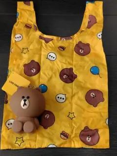 ラバーケース付きエコバッグ LINE FRIENDS ソリッド_ブラウン