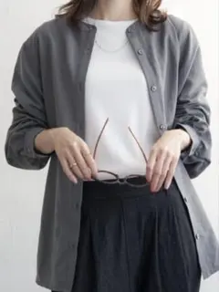 ikka 前後2WAYバンドカラーシャツ グレーのサムネイル