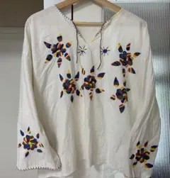メキシコ刺繍 長袖ブラウス エスニック フォークロア 鳥 花 
