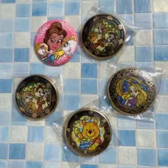 ディズニープリンセス 缶バッジ 金バッジ 5個セット