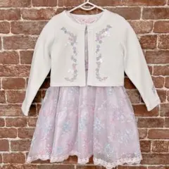 メゾピアノ 110 120 花ブーケレース刺しゅうワンピース ジャケット セット