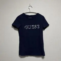GUESS ネイビー Tシャツ ビーズ装飾