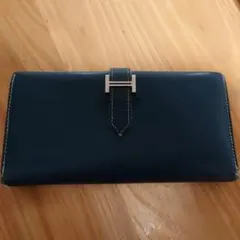 HERMES ベアン 長財布 ブルー 今月迄出品 最安