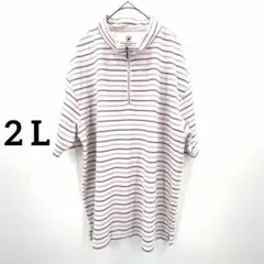 ポロクラブ L L ポロシャツ ボーダー ジップ ピンク 半袖 訳あり 大きめのサムネイル
