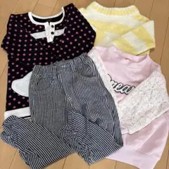 キッズ服 黒とピンクの水玉模様 トップス　他