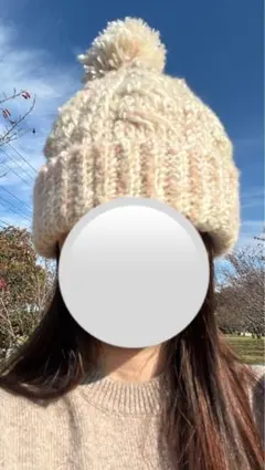 クリーム色 ニット帽 帽子 編み物 ハンドメイド 一点物