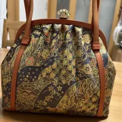 ★本日限りのお値下げします★紅型風★がま口タイプハンドバッグ★革、または合皮★