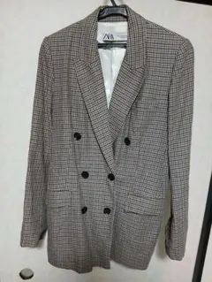 ZARA チェック柄 ダブルブレスト テーラードジャケット XS