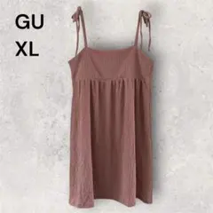 GU ジーユー キャミソール チュニック ワンピース 肩リボン ピンク XL
