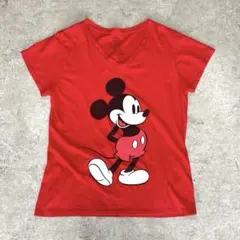 Disney ディズニー ミッキーマウス 白足 Tシャツ Vネック 赤 XLのサムネイル