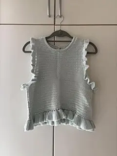ZARA ライトブルー フリルニットベスト S