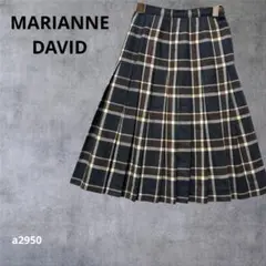 【マリアンヌダビッド】 プリーツスカート チェック ウール ネイビー 34