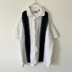 LANZINO ニットポロシャツ XL モノトーン 切替 半袖 レトロ 古着 