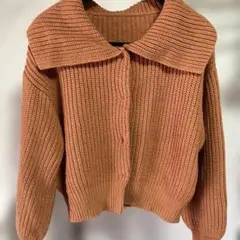 オレンジ色 大きな襟 カーディガン サイズF