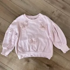 お値下げ中★90袖メロウリボントレーナーピンク裏毛スウェット/コトリバースデイ