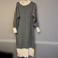 しまむらrafraf TOMOさんコラボバイカラー　配色ニットワンピース　M