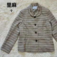 里麻　ジャケット　ストライプ　襟付き　9号　M