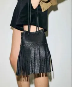 MOUSSY フリンジ付き ブラックショルダーバッグのサムネイル