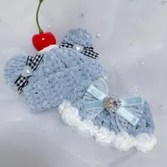 【くまセット水色】にじぱぺっと　ぬい帽子　ぬい服　ネコ耳　ニット帽 10cmぬい