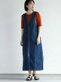 cepo　フロントジップ　デニムサロペットスカート　デニムワンピース　Ｖネックのサムネイル