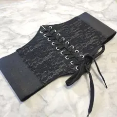 【ブラック】69cm～86cm花柄刺繍レディース 幅広コルセットベルト
