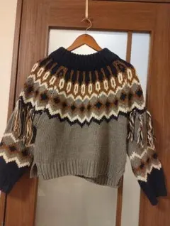 hacoスザンヌコラボ　ノルディック柄フリンジニットセーター