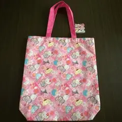 サンリオキャラクター ちりめん風和柄トートバッグ M ピンク ラスト1点 未使用