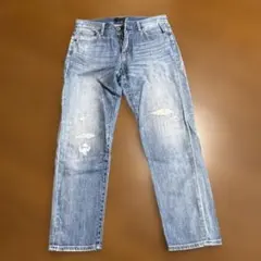 UNIQLO ストレートデニム ライトブルー ダメージ加工