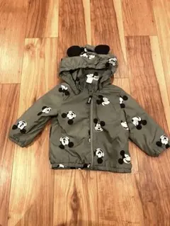 フリース　上着　耳付き　フード　80cm ミッキーマウス　カーキ色　グリーン