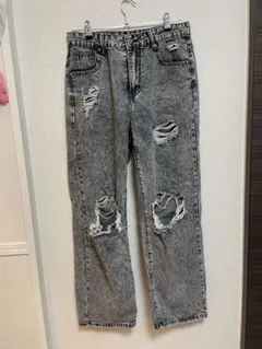 SHEIN グレー ダメージデニムパンツ M