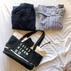 ロングスカート　ストライプシャツ　トートバッグの3点セット