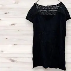 レディース　カットソー　レース袖　Vネック　黒　Tシャツ　夏服　トップス