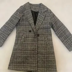 チェック柄ダブルブレストコート