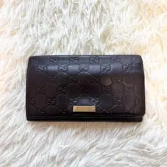 ✨美品✨ GUCCI グッチ 長財布 シマレザー GG柄 黒 メタルプレート