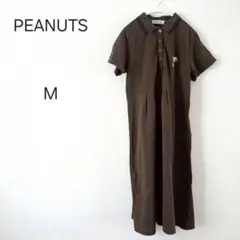 1479＊スヌーピー ピーナッツ 半袖 カットソーワンピース M ブラウン
