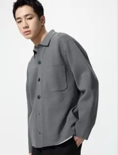 UNIQLO ミラノリブシャツカーディガン M グレー ユニクロ