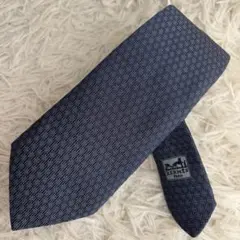 【激レア 美品】エルメス　ネクタイ　H柄　総柄　希少デザイン　ネイビー系　紺色系
