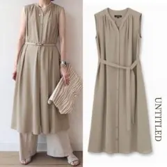 アンタイトル／定価2.6万円 リネンライクバンドカラーシャツワンピース ベージュ