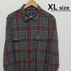 USA古着　フランネルシャツ　XL　グリーン　レッド　チェック柄　ビスコース混